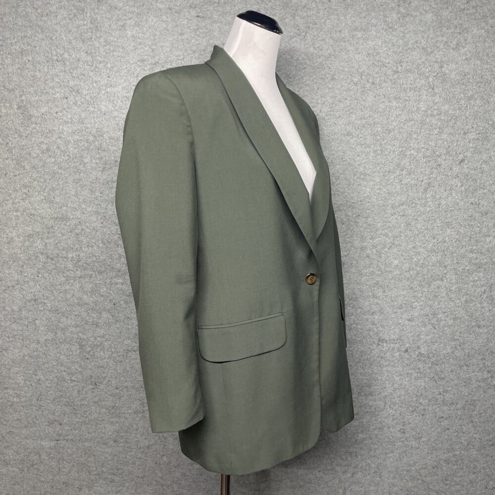 Vtg 80-90s Jones Wear Sage Green 1-button Womens 10 Blazer Shawl Lapel Career - Picture 3 of 9